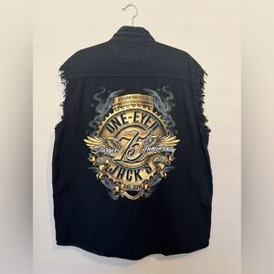 Sturgis Motorcycle Vest Black Hills Biker Rally Cut Off Black Vest Men’s XL 75th